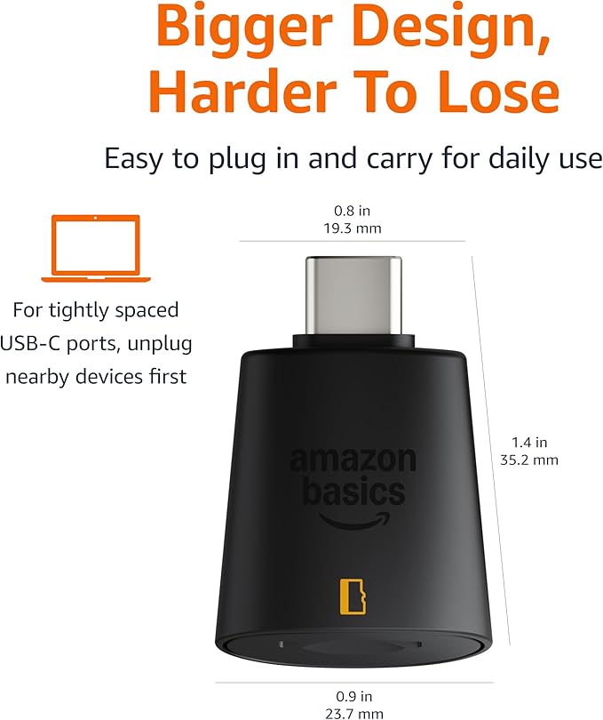 Amazon Basics Micro SD Card Reader USB-C 3.0, High Speed Data Transfer up to 200MB/s, Compatible with Smartphones, Tablets, Laptops