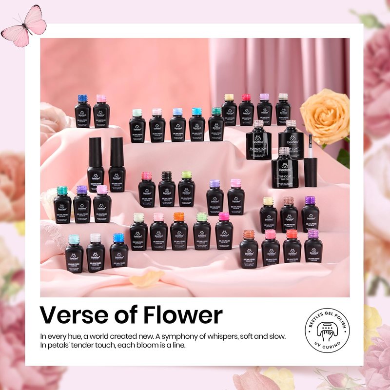Beetles Summer Gel Nail Polish Set - 36 Colors Verse of Flower Gel Nail Kit, Pink White Black Red Purple Blue Yellow Gel Colors & 3Pcs Base Top Coat Soak off UV Home Salon Gift for Women