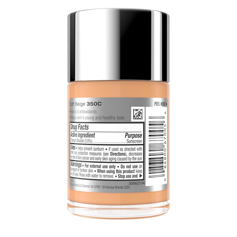 Neutrogena Healthy Skin Liquid Foundation Makeup with Broad Spectrum SPF 20 Sunscreen, Lightweight, Medium Coverage Makeup with Sunscreen and Pro-Vitamin B5, Soft Beige 350C, 1 fl. oz
