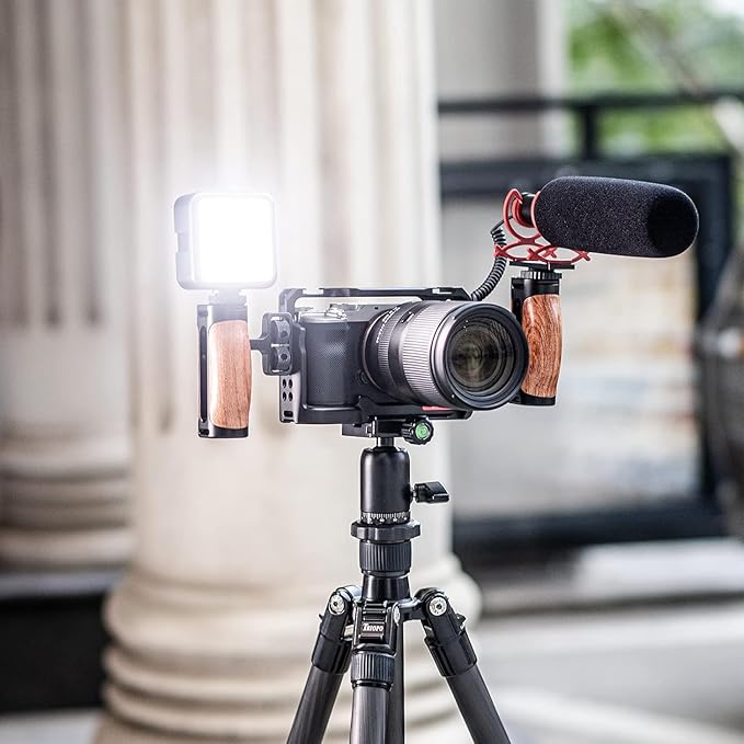 ULANZI R075 Wooden Camera Side Handle,Left & Right Dual Grip with 1/4"-20 + Cold Shoe,Walnut Wood Video Rig Compatible With Mirrorless A7 IV A6700,Canon R6 R50,Run-and-Gun Vlog & Smartphone Cage Mount