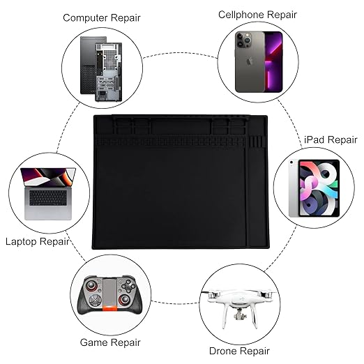 HPFIX Anti Static Mat Includes ESD Wristband and Grounding Wire and Grounding Plug for Electronics Repair, Premium Heat Resistant ESD Safe Soldering Mat (17.7" x 13.6")