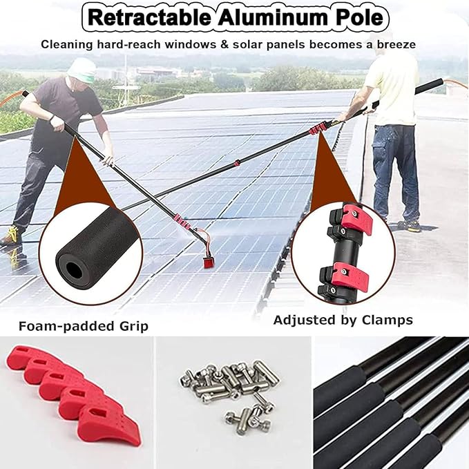 Telescopic Window Cleaner, Window Cleaning Pole Water Fed Pole Kit for Cleaner Conservatory Roof Photovoltaic Panel Cleaning Extendable Solar Panel Roof Cleaning Tools,30cmBrush-9mRod