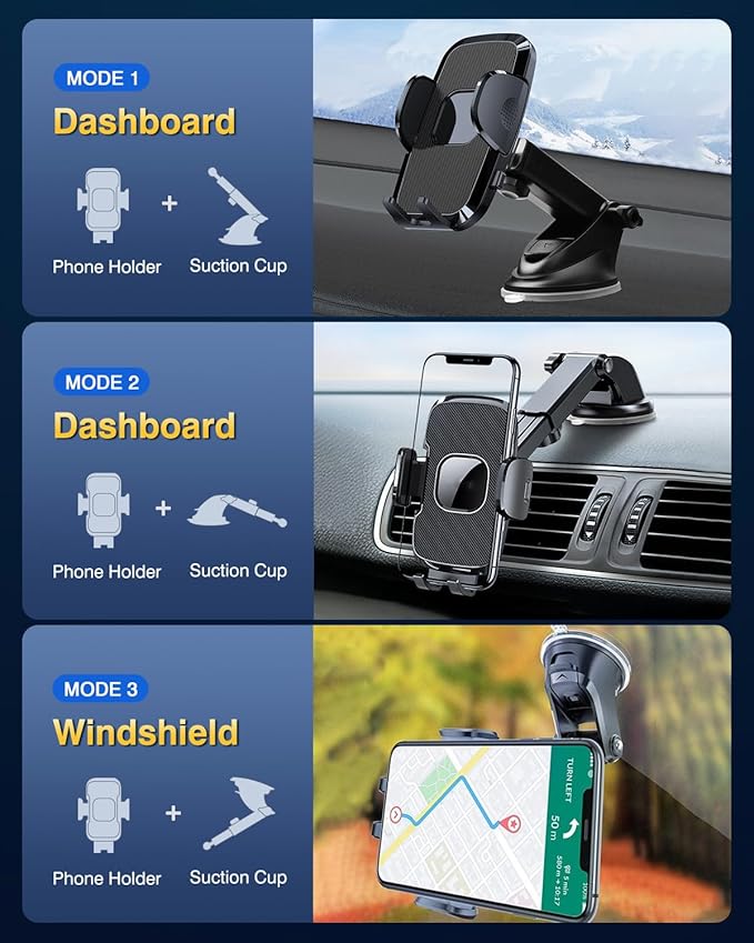 [Military-grade Construction] Phone Holders for Your Car【Upgraded Suction & Clip】Cell Smartphone Mount Universal Windshield Dashboard Vent Stand Truck Cradle for iPhone 17 Pro Max 16 15 Samsung