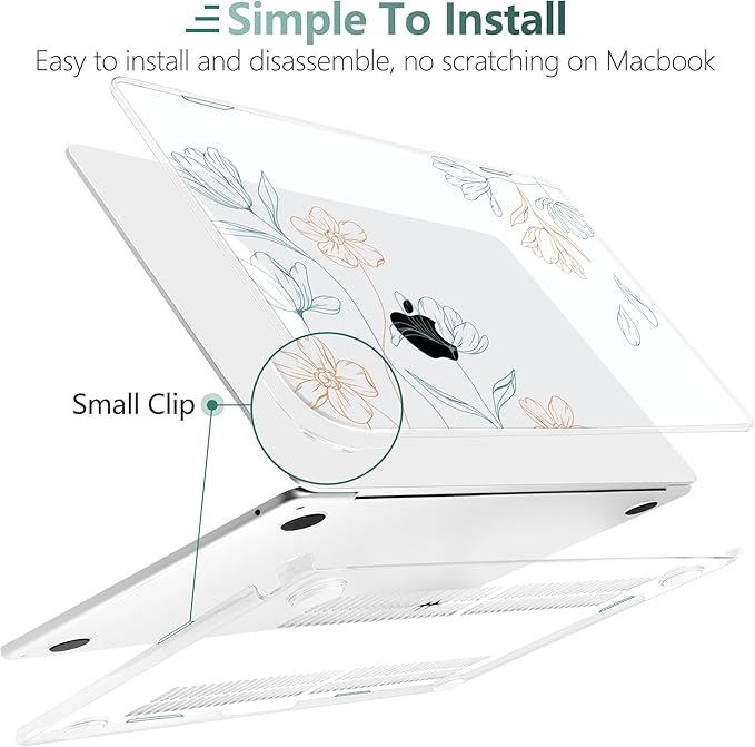 TWOLSKOO Compatible with MacBook Air 13 inch Case M5 2026 M4 2025 M3 M2 2024-2022 A3449 A3240 A3113 A2681, Plastic Hard Shell & Keyboard Cover for MacBook Air 13.6 inch Case, Engraved Floral