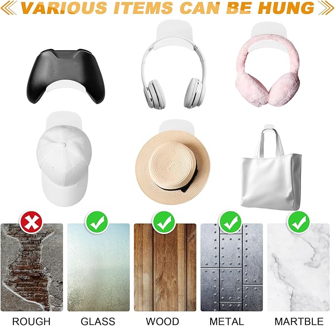 Wonderjune 30 Pcs Headphone Hanger Holder Desk Adhesive Headphone Hook Graduation Wall Hook Mount Strong Universal Acrylic Holder Hooks for General Purpose Game Earphone Controller(White)
