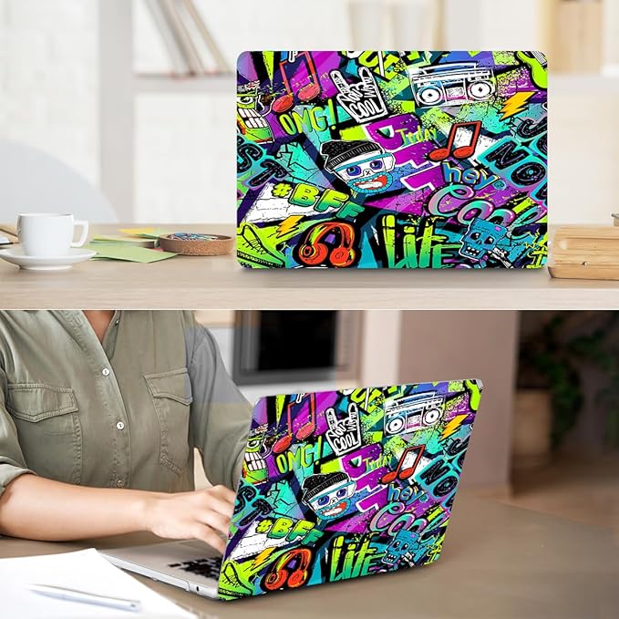 HOHAIYOO Compatible with MacBook Air 13 inch Case 2026 2025-2022 M5 A3449 M4 A3240 M3 A3113 M2 A2681, Hard Shell&Keyboard Cover&Screen Film&Webcam Cover for MacBook Air 13.6 inch Case, Cool Graffiti