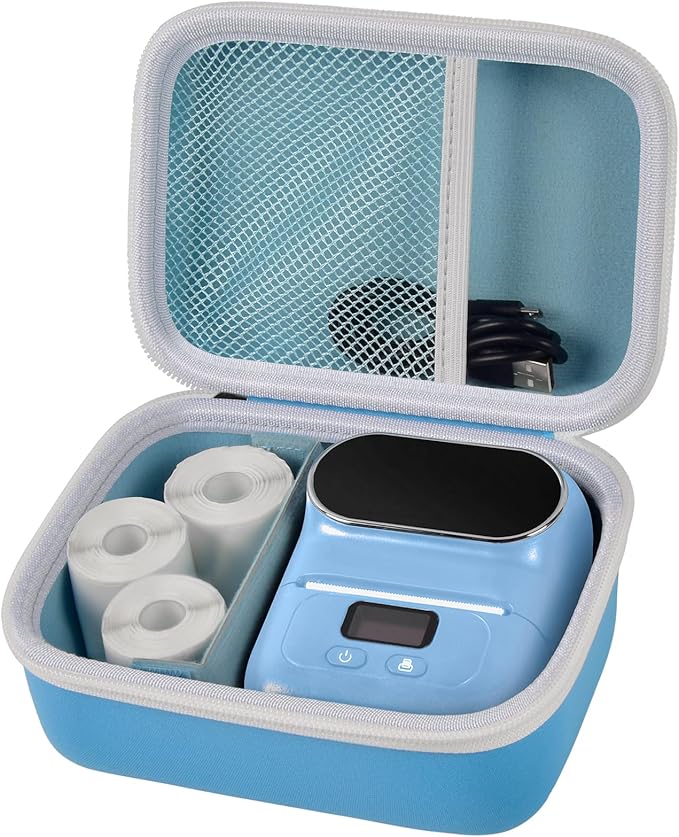 Boobowl Case Compatible with Phomemo M110 Label Maker - Portable Mini Bluetooth Thermal Label Maker Carrying Storage Bag for Printer Labels, USB Cable and Accessories Black (Box Only)-Blue
