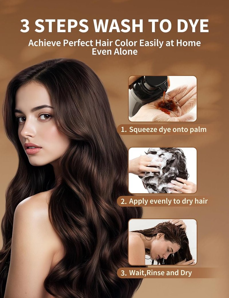 Hair Dye Shampoo for Gray Hair - 30-Minute Ammonia-Free Color for Men & Women | Dark Brown, 500ml