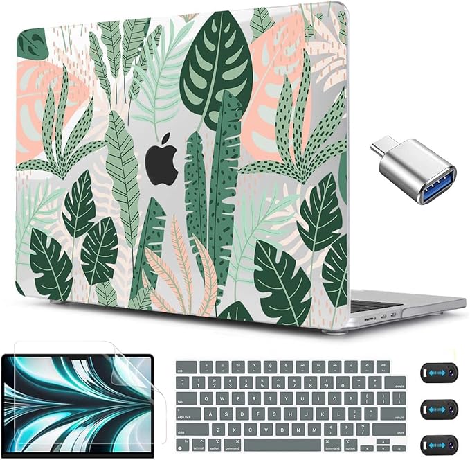 CISSOOK for MacBook Air 13.6 inch Case 2026 2025 2024 2023 2022 Release A3449 A3240 A3113 A2681, Hard Shell Case with Keyboard Cover for MacBook Air 13.6 M2 M3 M4 M5 Chip, Tropical Palm Leaves