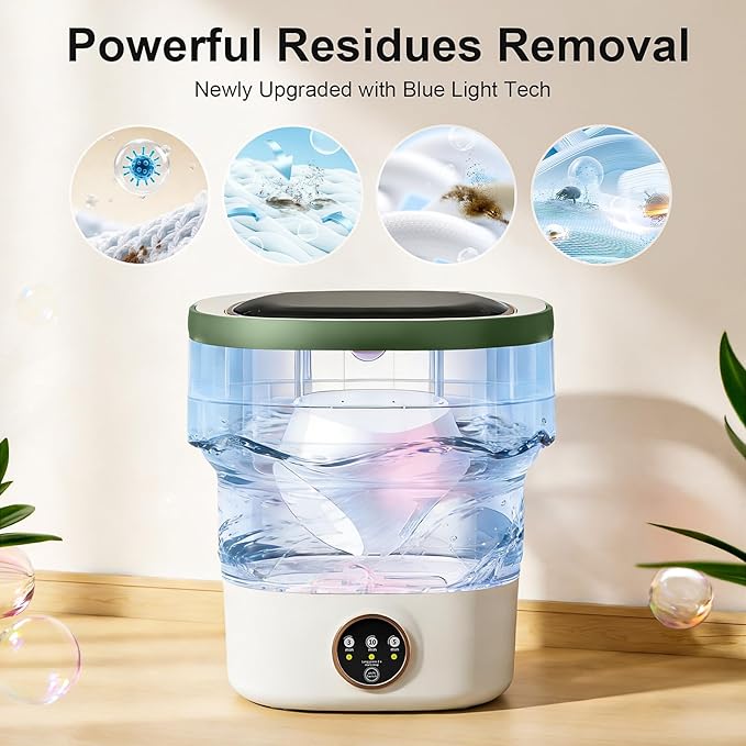 Portable Washing Machine - 20L Mini Foldable Washer with Spin Basket, 3 Cleaning Modes & Deep Cleaning for Small Clothes, Collapsible Laundry for Apartment, Home, Hotel and Travel (Green)