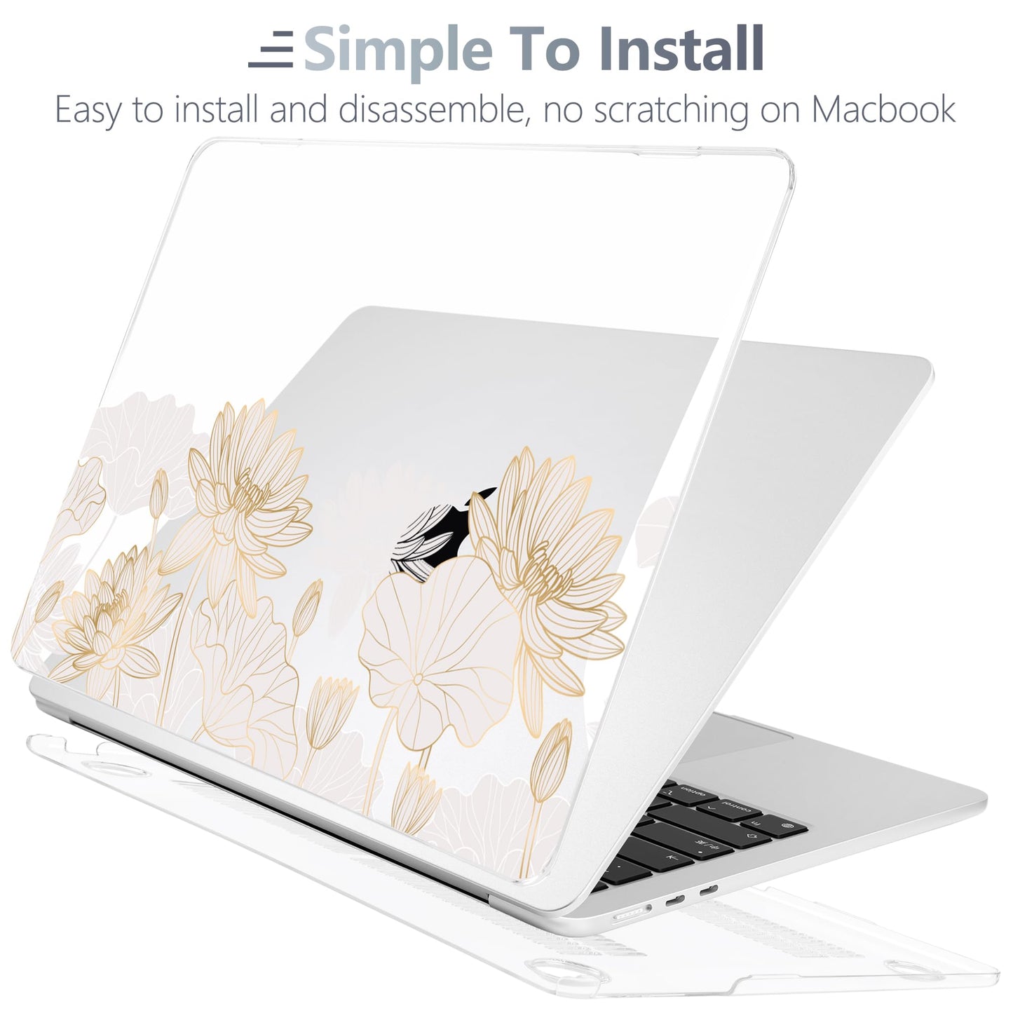 Batianda Premium Case for New MacBook Air 15 inch with M5 M4 M3 M2 Chip 2026 2025 2024 2023 Release, Designed Ultra-Slim Hardshell & Keyboard Cover & Screen Protector 4-in-1 Bundle, Gold Lotus