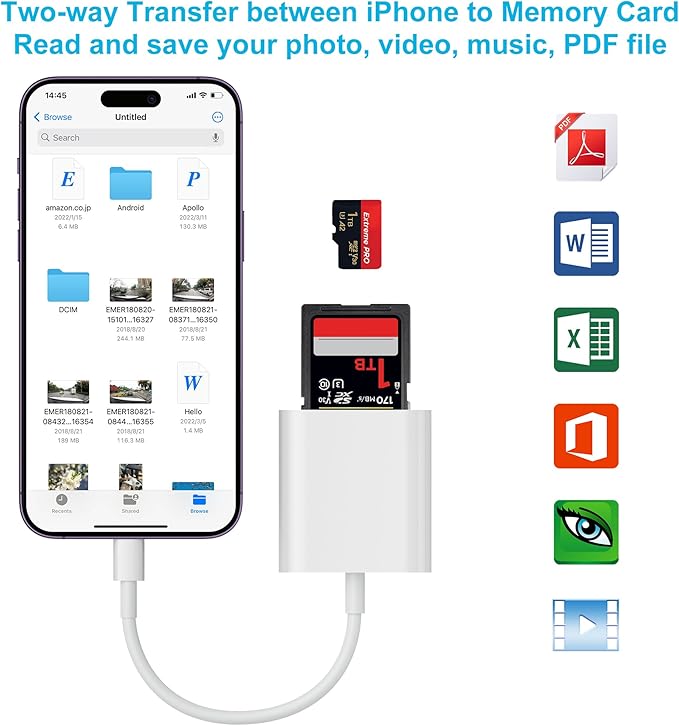 SD Card Reader, Memory Card Reader for iPhone 14/14 Pro Max/13/12/11/XS/XR Dual Slot for SD/TF Card Trail Game Camera SD Card Viewer Lightning to MicroSD Card Camera Adapter for iPad No App Required