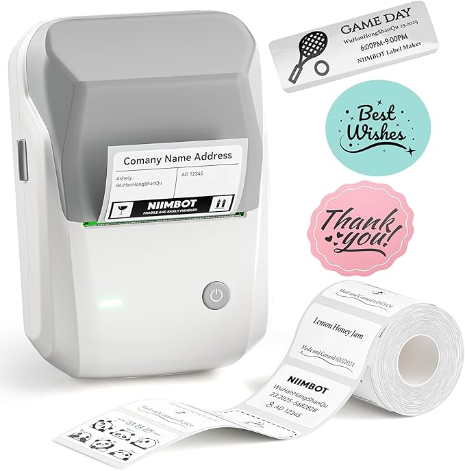 NIIMBOT B1 Label Maker Machine, Thermal Label Printer Easy to Use for Office, Home, Business, Came with 1 Roll White Label(Grey)
