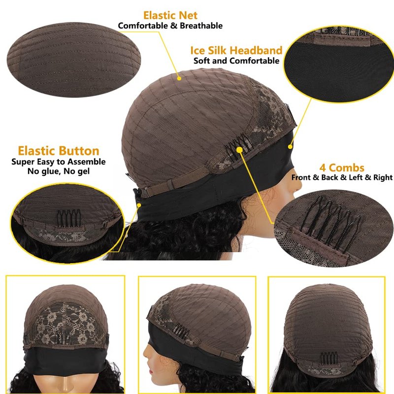 Miss Lee Headband Wig Body Wave Human Hair Headband Wigs For Black Women 12inch 150% Density Natural Black （12inch,Headband wig）