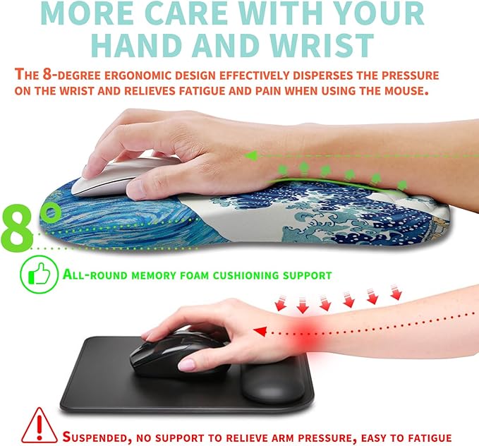 Kuosgm Ergonomic Mouse Pad Wrist Support with Memory Foam Massage Bulge, Carpal Tunnel Pain Relief Mousepad Wrist Rest for Mouse(12x8 inch,Wave Starry)