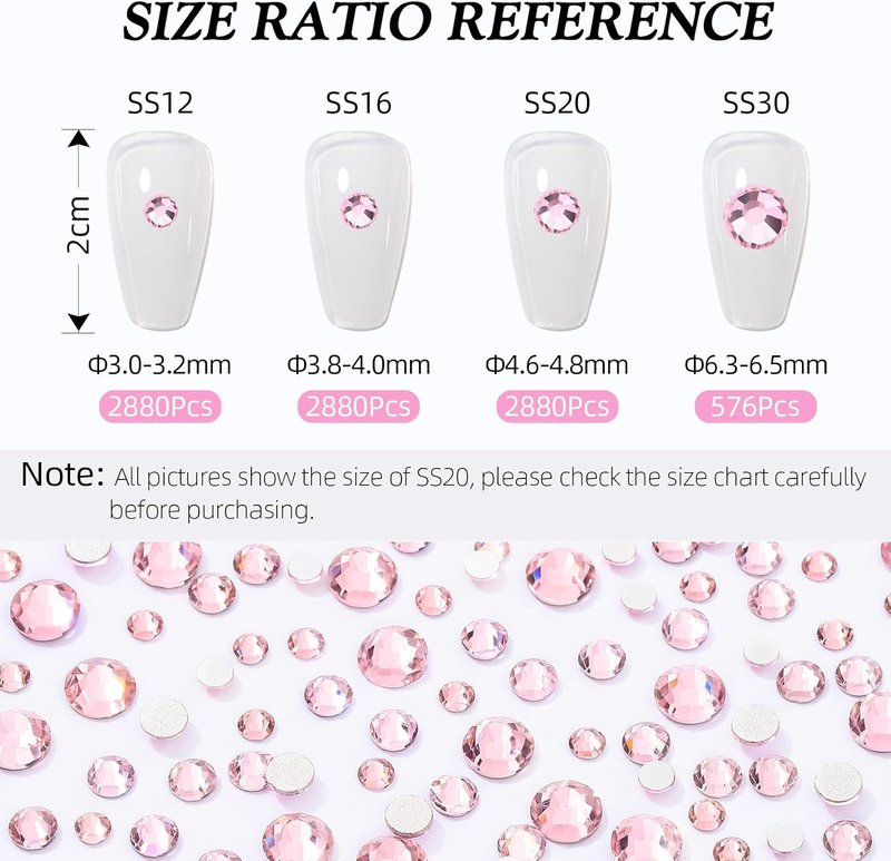 Pink Flatback Rhinestones - Glass Nail Art & Craft Gems | SS20, 2880pcs, 4.6-4.8mm
