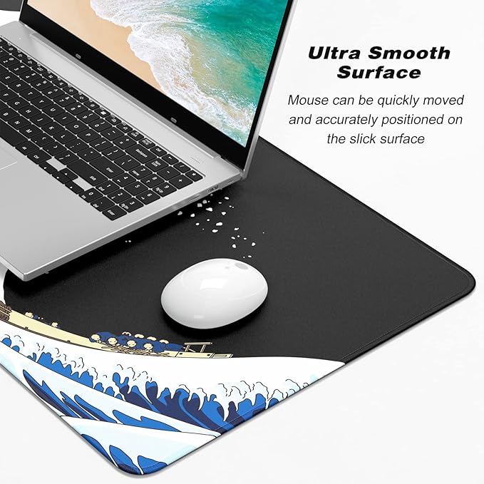 Atufsuat Extended Gaming Mouse Pad, XXL Large Desk Pad 30 x 14 Inch, Big Computer Keyboard Mousepad, Waterproof Mouse Mat with Stitched Edges and Non-Slip Base for Women Office Gaming, Sea Waves