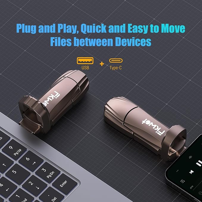 Fikwot External SSD USB Flash Drive 256GB, Up to 2050MB/s 2-in-1 Type C+ USB A USB3.2 Gen2 Solid State Thumb Drive SSD Stick for iPhone 15/16/Android/Windows/Mac/PC/Laptops