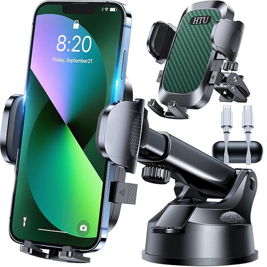 HTU Car Phone Holder【2026 Upgraded 100+LBS Suction & Safety Cert】 Cell Phone Car Mount for Truck Heavy Duty Phone Holder for Dashboard/Windshield/Vent for iPhone 17 16 Pro Max, Green