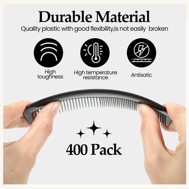 Zopeal 400 Pieces Hair Comb Bulk 5 Inch Mini Small Plastic Black Combs for Hair Cutting Pocket Styling for Women Men,Travel, Hotel, Homeless, Nursing Home, Charity