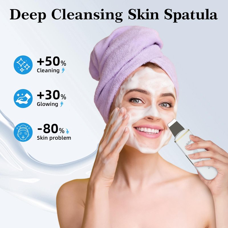 GUGUG 2-Pack Facial Spatula Set 4 Mode Skin Scrubber & Pore Cleaner for Blackhead Removal (White + Purple)