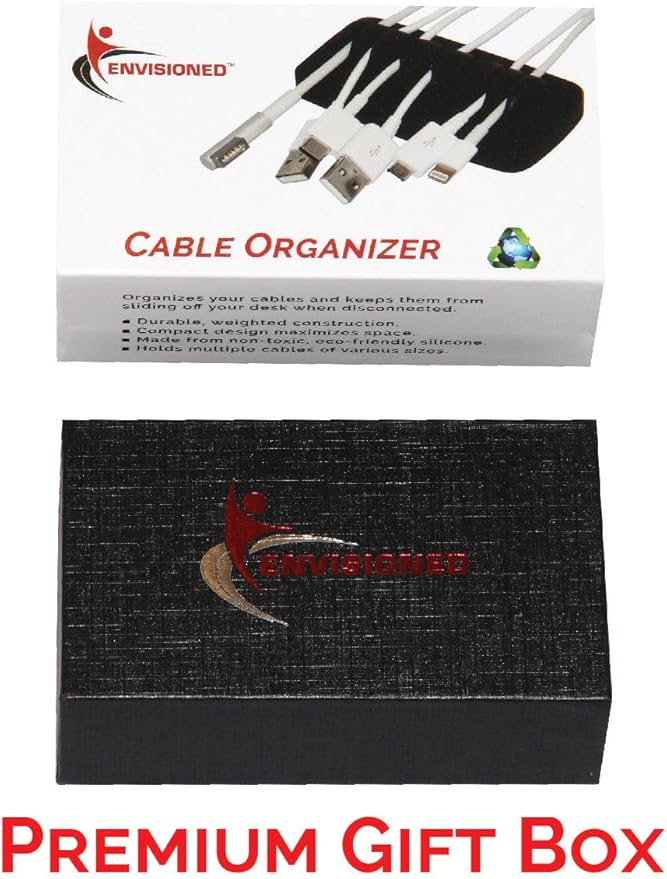 Heaviest Cable Organizer on the Market! Compact and Weighted Desktop Cord Holder and Cable Organizer, Eco-Friendly Silicone, No Bad Smell, Bundled with 4 Reusable Cable Ties! (Black)