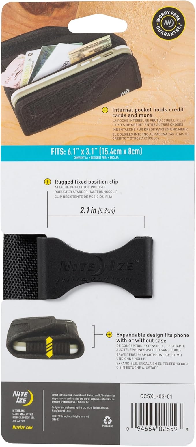 Nite Ize Clip Case Sideways Universal Rugged Holster - Belt Clip Phone Case for Easy Access - Heavy Duty & Protective - Multi-Purpose - Durable Design - Horizontal, XL
