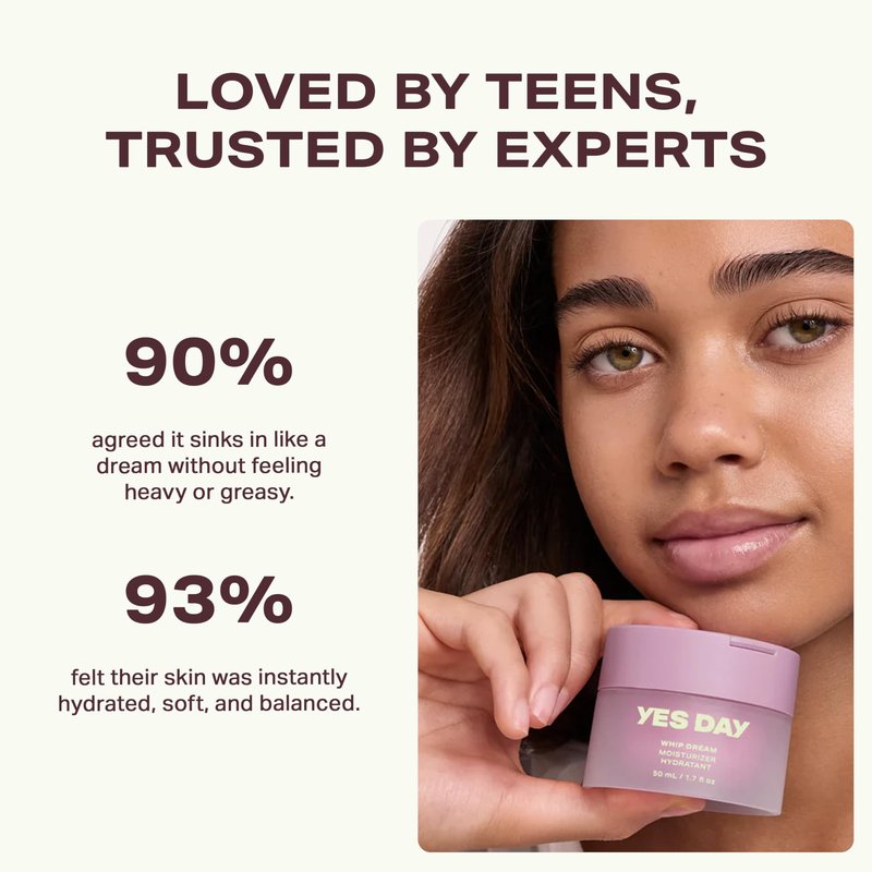 Yes Day Whip Dream Face Moisturizer for Teens – Whipped Airy Gel Cream for Glowing Skin – Clean Hydrating Skincare for Teens & Ages 10 Up, with Coconut and Vegan Ceramides (50ml)
