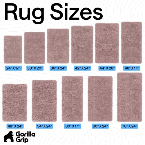 GORILLA GRIP Bath Rug Mat 44x26, Soft Absorbent Chenille, Quick Dry Microfiber Mats, Rubber Backing Washable Shower Floor Rugs, Bathmat Runner, US Designed Bathroom Home Decor Accessories Dusty Rose