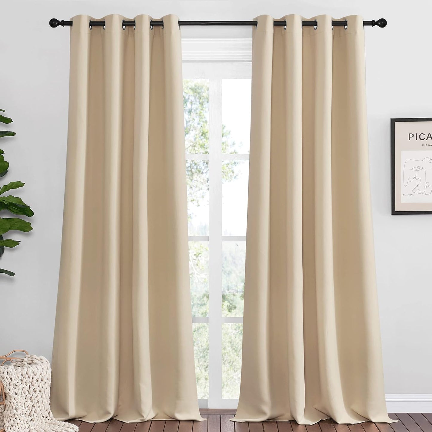 NICETOWN Bedroom Darkening Curtains - Thermal Insulated Grommet Top Drapes for Kids' Room | Biscotti Beige, 55" x 90" (1 Pair)