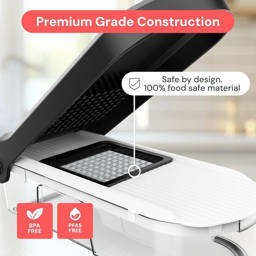 Fullstar Mandoline Slicer - 6-in-1 Vegetable Chopper & Cutter with Container | White/Black Kitchen Essential