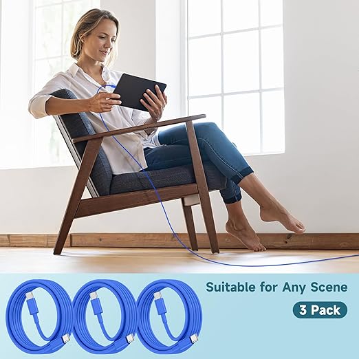 60W USB C to C Cable [3Pack] iPhone 17Air 16e 15 Fast Charging Cable,6ft Long USB-C to USBC Power Cord for iPhone 17/16/15 Pro Plus Pro Max, MacBook Pro Air/IPad/iPad Pro 12.9/11,AirPods 4(Blue)