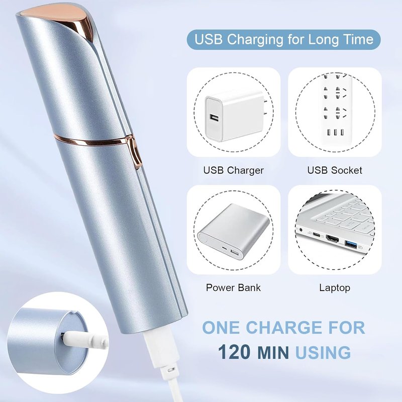 Facial Hair Removal for Women - Electric Painless Remover for Face, Lip & Chin | USB Rechargeable, Blue
