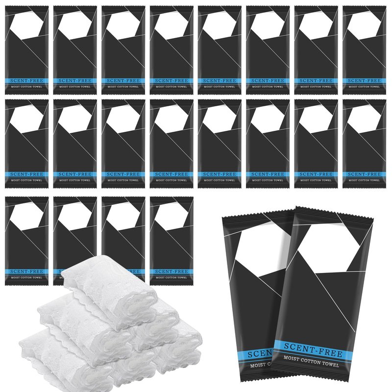 50 Pcs Moist Towel Bulk Moist Towelettes Individually Wrapped,White Towel Services 8.5''x 8.5'' Unscented Wet Hand Towels,Disposable Refreshment Pre Moistened Towels for Travel Camping Sport Spa Party