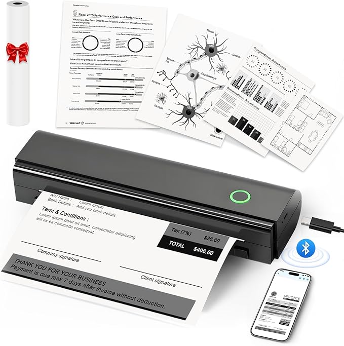 Anycash Portable Printer Wireless for Travel, Inkless Printers Mobile Thermal Printer for 8.5" X 11" & A4 Thermal Paper, Bluetooth Compact Impresora Portátil for Phone, Laptop, Office Home use