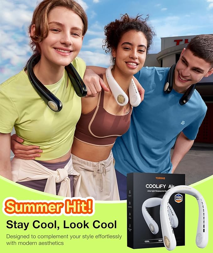 TORRAS COOLiFY Air 2026 Upgraded Neck Fan Air Conditioner, Dual-Airflow Pro Cooling, Ultra Light Portable Fan Rechargeable, Personal Cooling Fan Travel Essentials, Gift for Dad Husband Father, Black