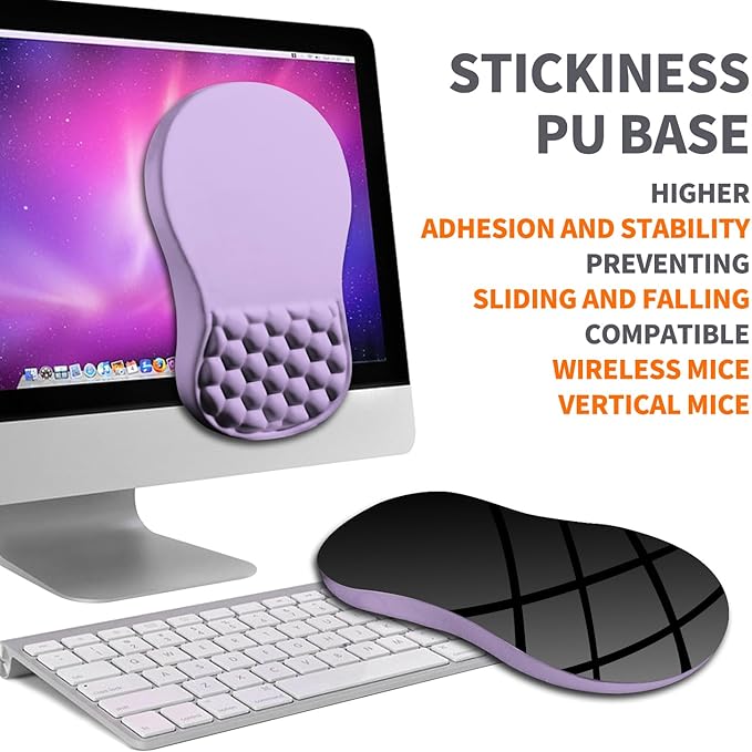 Armanza Ergonomic Joint Wrist Support Mouse Pad with Memory Foam Cushion Massage Bump, Carpal Tunnel Pain Relief Mousepad Slope Design for Wrist Rest, 11.8x7.9 in, Pale Purple