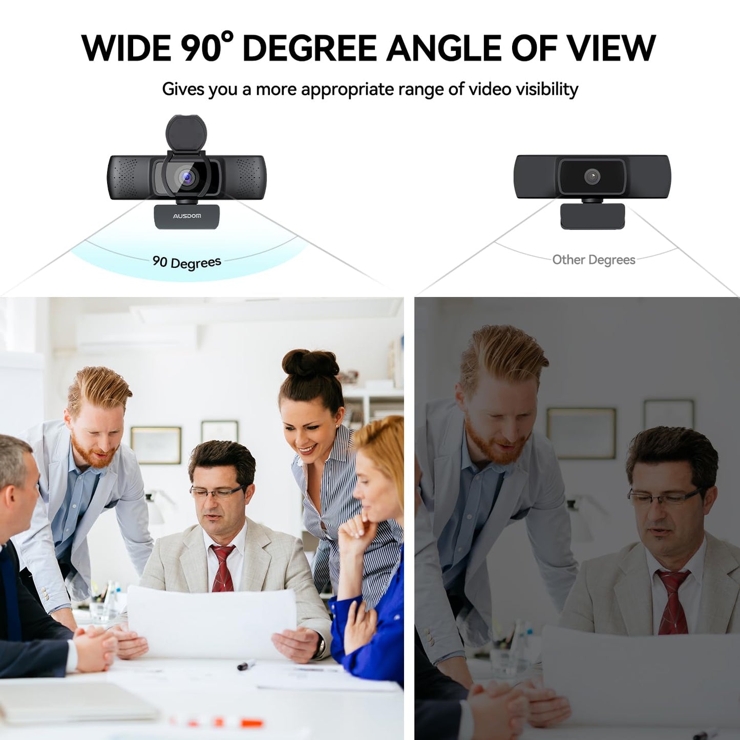 AUSDOM AF640 1080P Webcam with Microphone, 90°FOV USB PC Camera Webcam with Privacy Cover, Plug and Play Computer Camera for Online Calling/Conferencing, Zoom/Skype/YouTube, Laptop/PC
