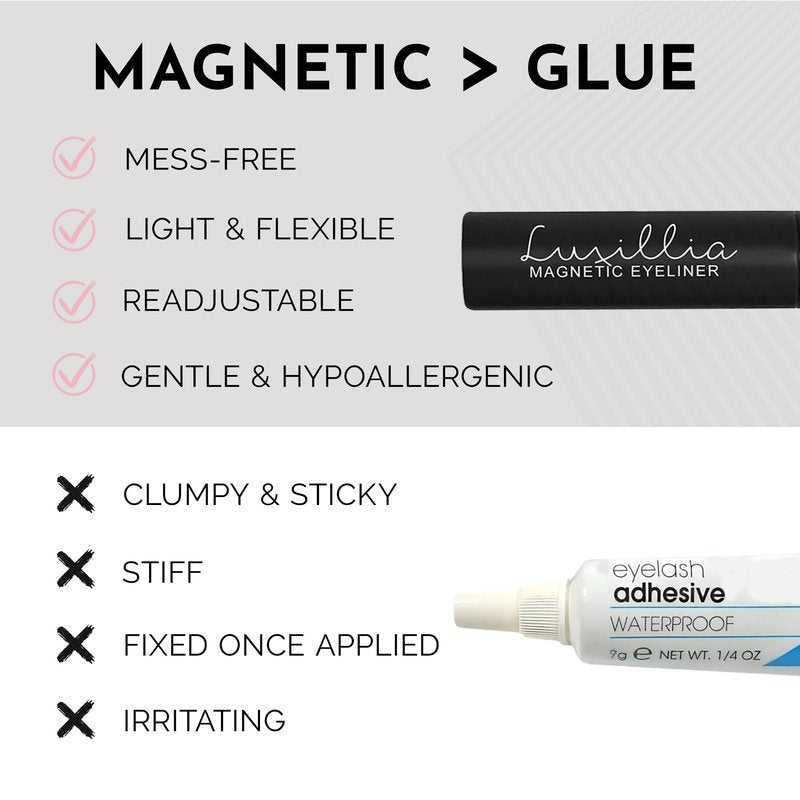 Luxillia 10-Piece Magnetic Eyelashes with Applicator & Magnetic Eyeliner Kit – Reusable Natural Magnetic Lashes – Easy Apply Lash Kit for Beginners – Waterproof, Short & Dramatic Looks