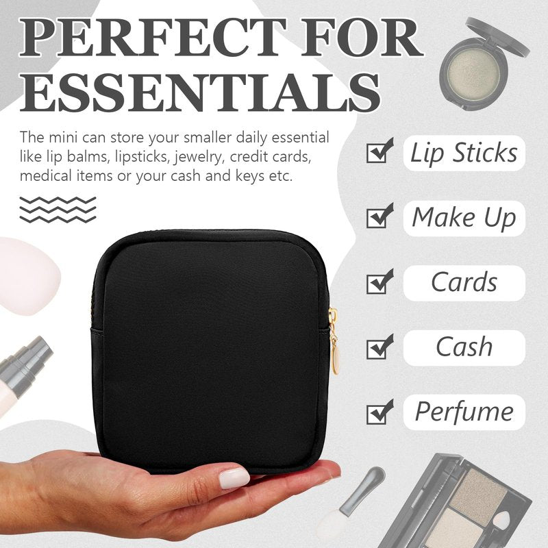 Giesiery 16 Pcs Black Makeup Bag Bulk Mini Nylon Cosmetic Bag Blank DIY Craft Zipper Pouches for Makeup Cosmetic Toiletry Stationary Storage Purse Preppy Party Favors