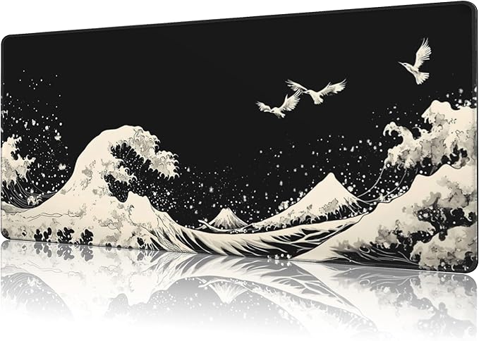 NIYLYNSYN Mouse Pad Large White Wave Non-Slip Gaming Desk Mat with Stitched Edge Laptop Keyboard Desk Pad for Work Home Gaming (35.4 x 15.7 Inches)