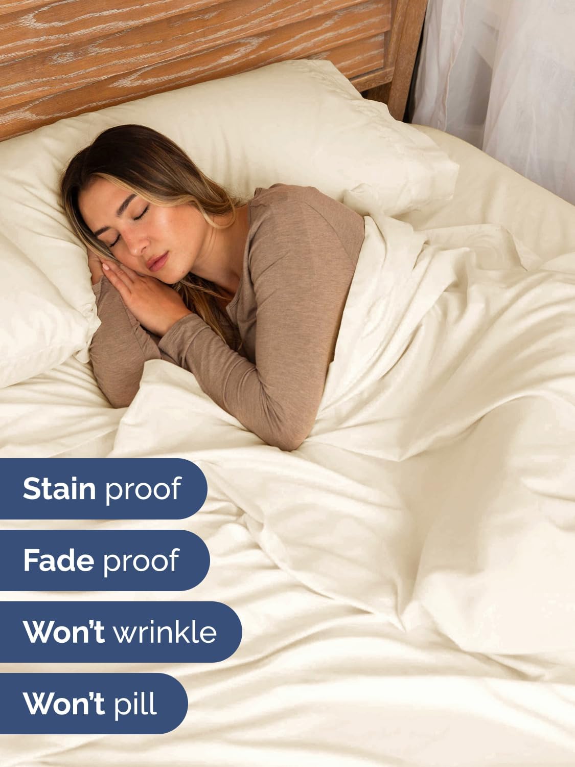 Skiennix Extra Deep King Sheet Set - 6-Piece Breathable Cooling Bedding - Soft, Wrinkle-Free Off White