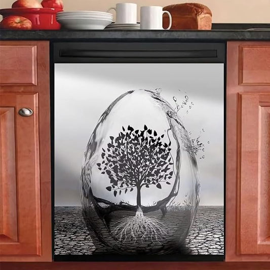 Wine Glass and Tree of Life Art Decoration Dishwasher Cover Black Abstract Decal Magnetic Cover for Dishwasher Front Door 23x26inch Magnet Sticker Kitchen Dishwasher Decor Panel