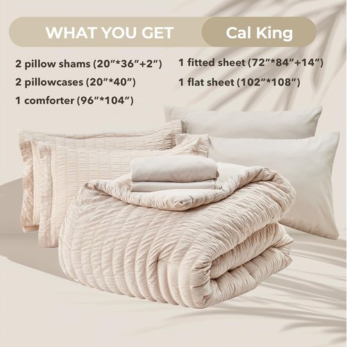 HYMOKEGE California King Comforter Set - 7-Piece All-Season Luxury Bedding in Beige