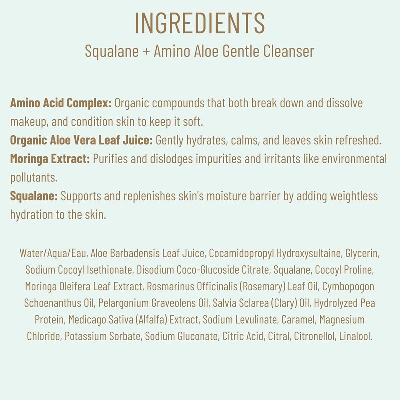 Biossance Squalane + Amino Aloe Face Wash - Hydrating Foaming Cleanser for All Skin Types | Makeup Remover & Pore Cleanser