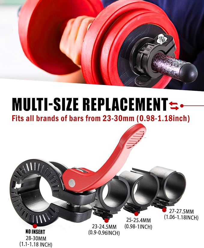 ZY-HUAN Mini Pro Barbell Clips 1 inch I Multi-Size Adjustable Barbell Collar I 1 inch Barbell ClampsIQuick Release Weight Clips Pair of Locking for Dumbbell Bar (Black+Red)