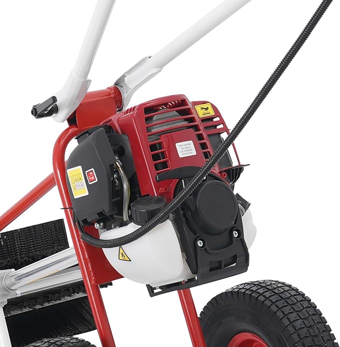 4 Stroke Gas Powered Hand Push Sweeper Strong Power Lawn Sweeper Machine with 23.62" Long High-Density Brush, Broom Walk Behind Driveway Turf Lawns Cleaning Driveway Tools