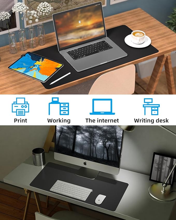 Small Desk Mat,Leather Desk Pad Protector,Desk Mouse pad,Office Desk mat,Laptop Mat for Desk, Non-Slip PU Leather Desk Blotter,Waterproof Desk Writing Pad for Office/Home(23.6"x13.8",Black)