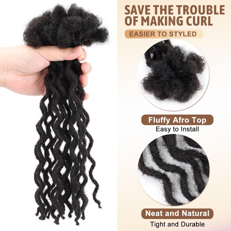 14'' Afro Kinky Human Hair Dreadlock Extensions – 10 Strands of Handmade Small Locs, 0.4cm Diameter, Great for Permanent Protective Styles