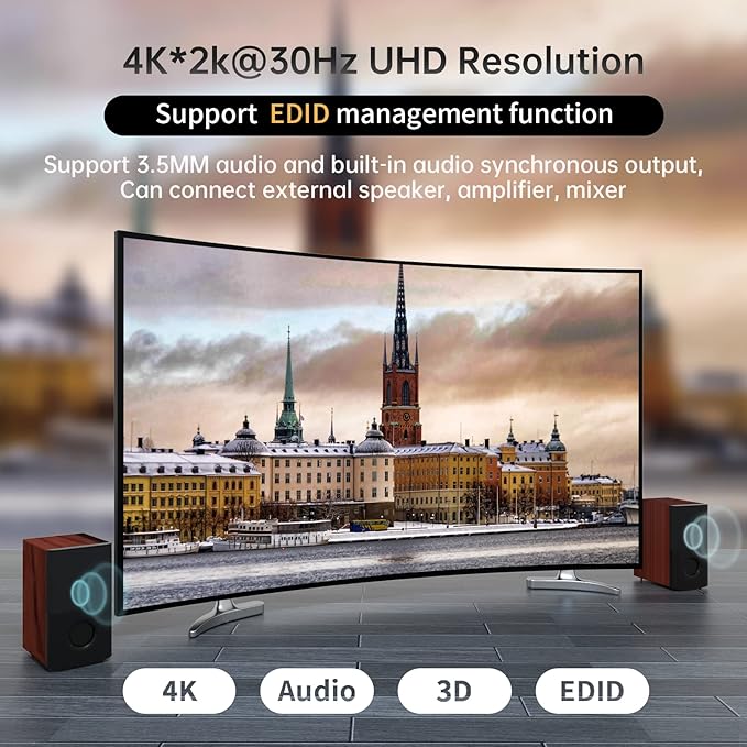 MT-VIKI 4K HDMI Matrix Switch 4x4 with Audio Extraction +Web GUI+ Remote, Rack Mount Switcher & Splitter, 4K@30Hz, EDID, RS232, LAN Port, APP for Conference Room, Church (4 in 4 Out)